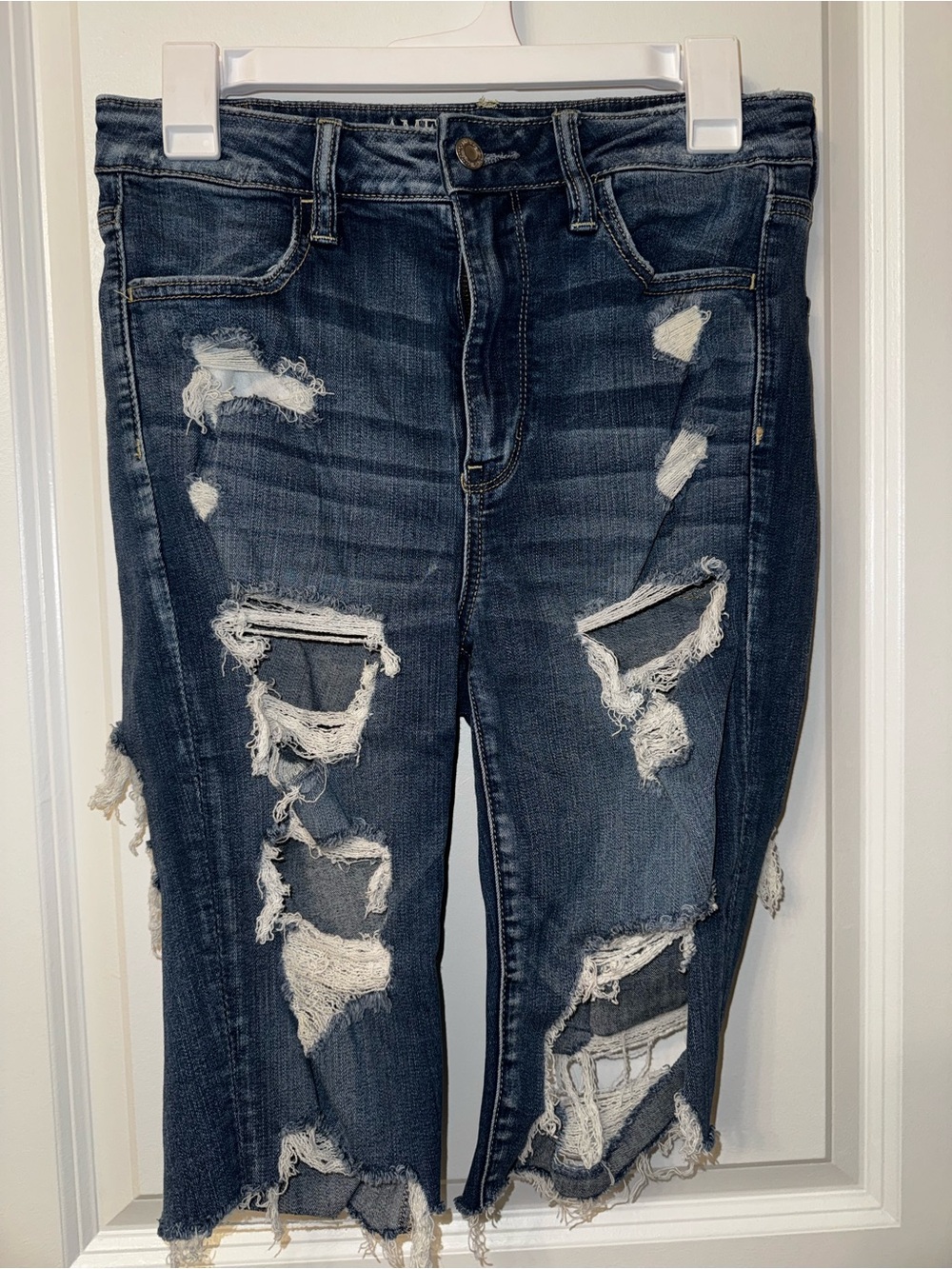 American Eagle Outfitters Dark Indigo Distressed Denim Shorts